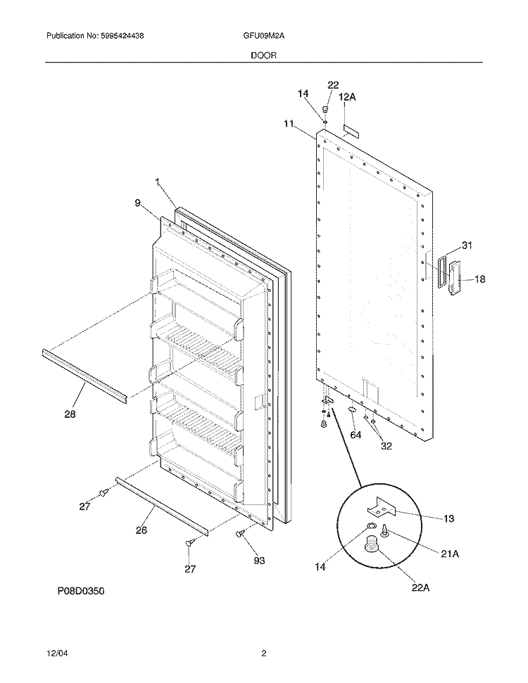 DOOR Diagram and Parts List for GFU09M2AW6  Gibson Freezer