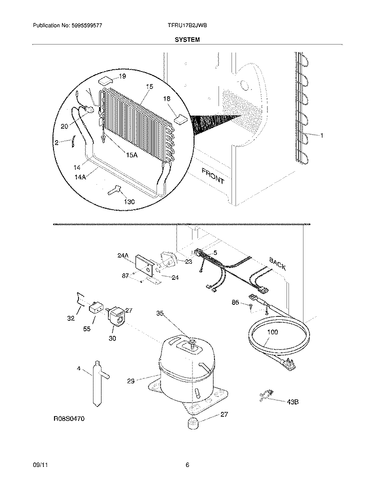 SYSTEM Diagram and Parts List for TFRU17B2JWB  Frigidaire Refrigerator