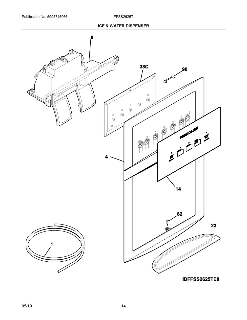 Ice & Water Dispenser Diagram and Parts List for FFSS2625TP1  Frigidaire Refrigerator