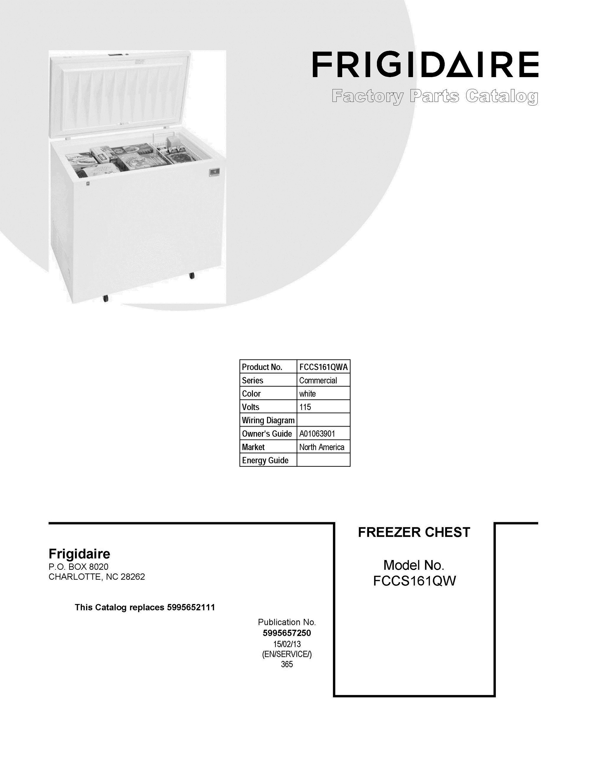 01 - COVER SHEET Diagram and Parts List for FCCS161QWA  Frigidaire Freezer