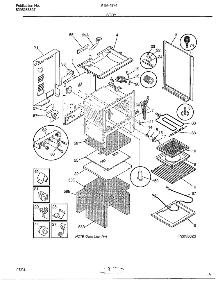 Body Diagram and Parts List for 4847-80B  Frigidaire Range