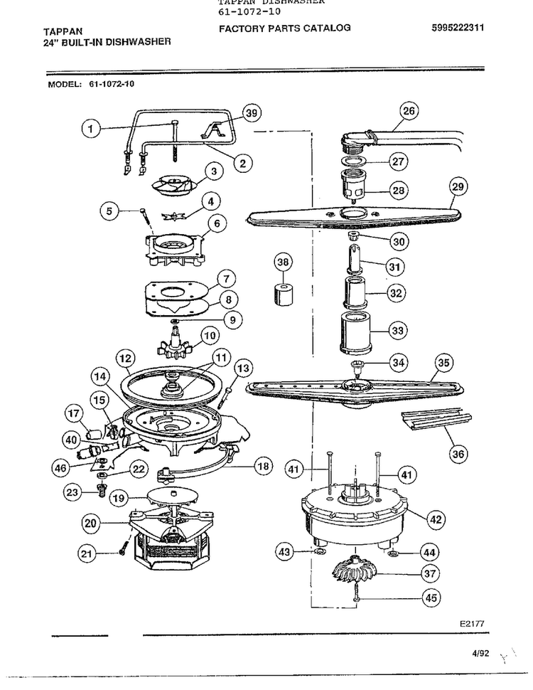 24" Built-in Dishwasher Page 5 Diagram and Parts List for 61-1072-10  Frigidaire Dishwasher