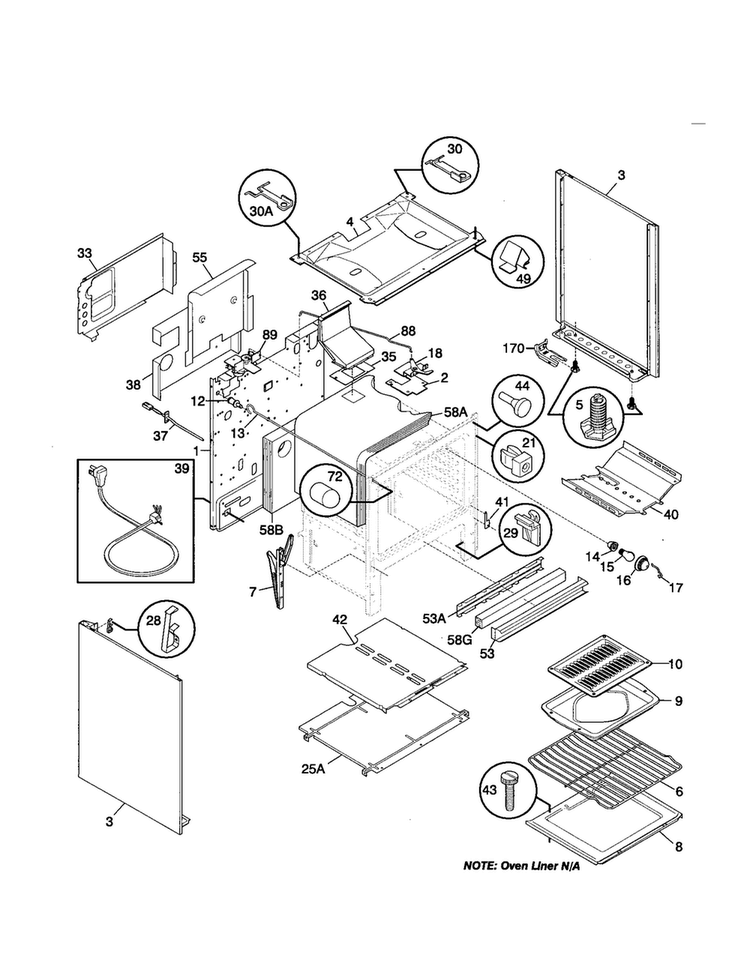 Body Diagram and Parts List for FGFB64CJSC  Frigidaire Range