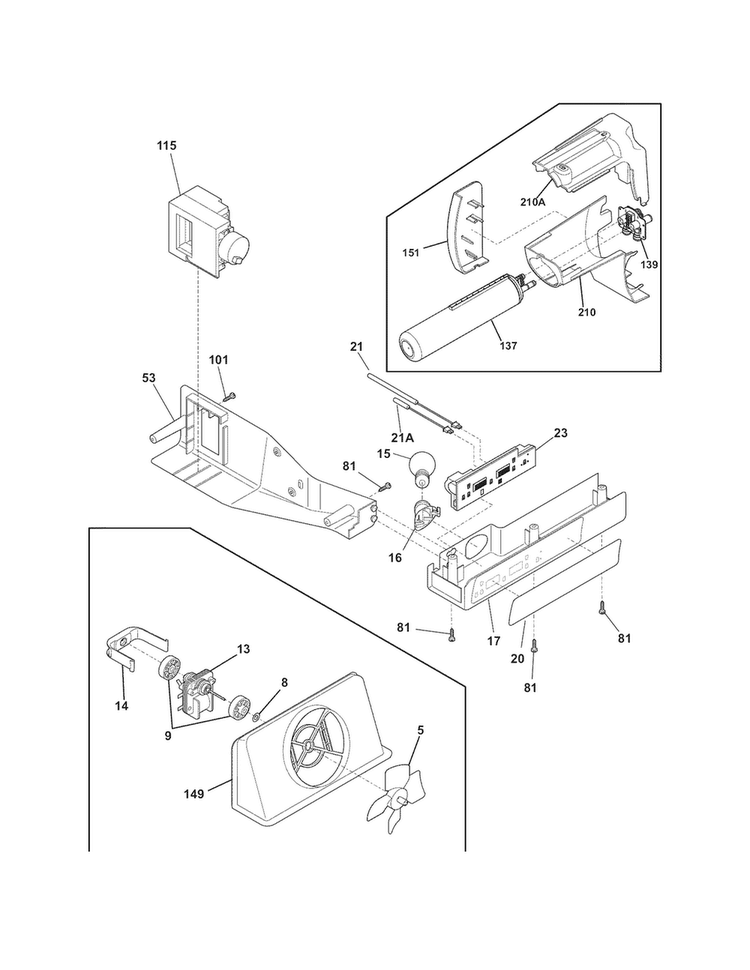Controls Diagram and Parts List for FFHS2312NS2  Frigidaire Refrigerator