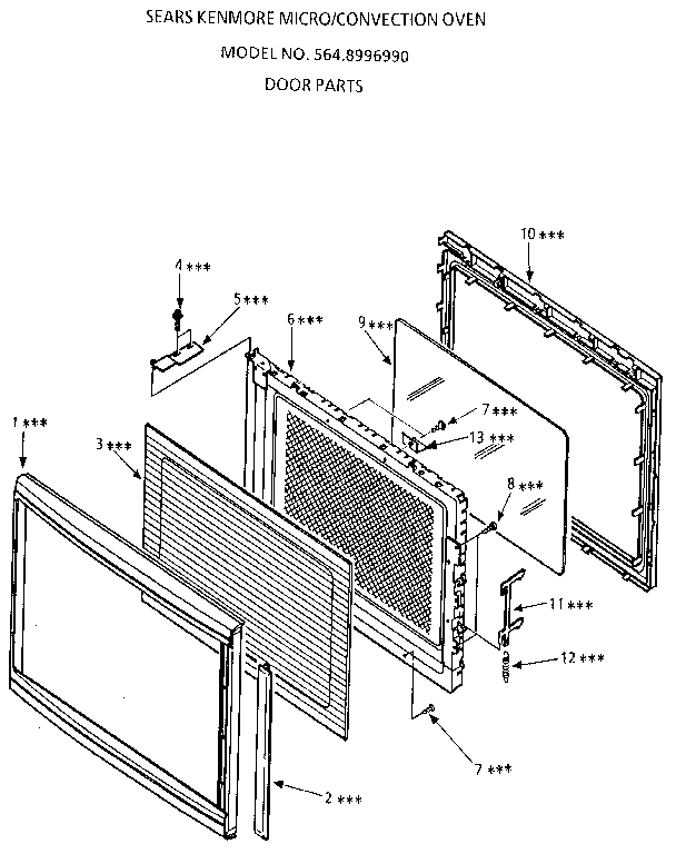 Door Diagram and Parts List for 5648996990  Kenmore Microwave