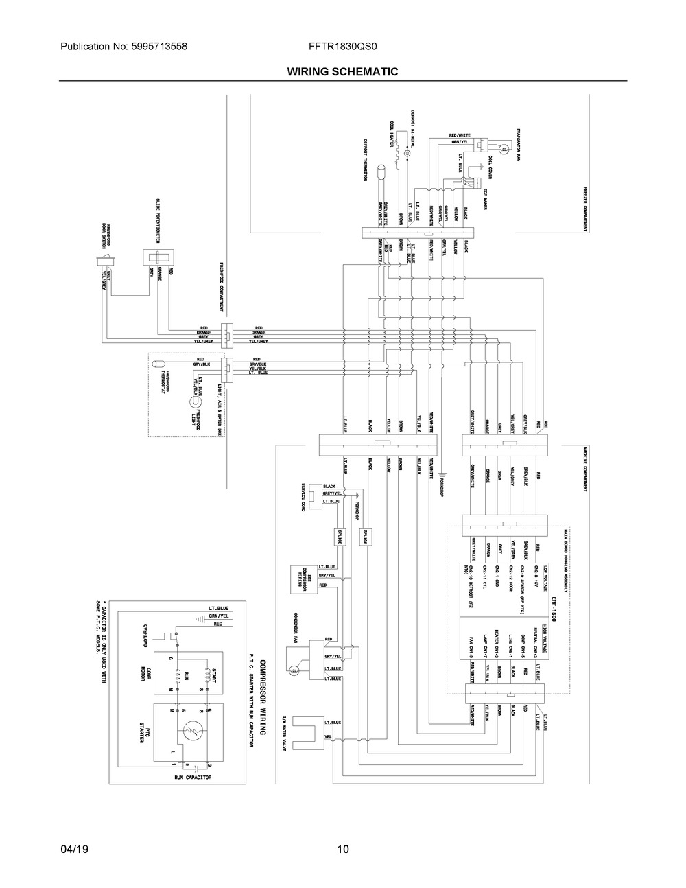 Wiring Schematic Diagram and Parts List for FFTR1830QS0  Frigidaire Refrigerator