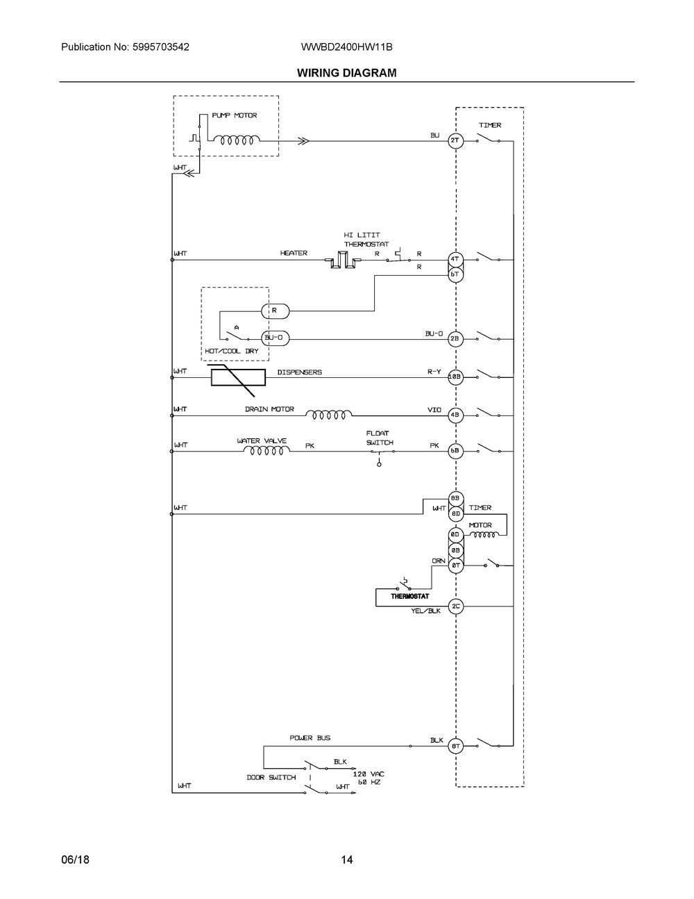 Wiring Diagram Diagram and Parts List for WWBD2400HW11B  Frigidaire Dishwasher