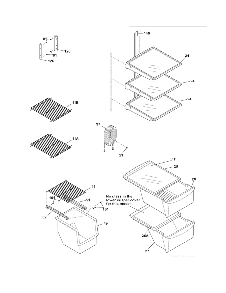 Shelves Diagram and Parts List for FFHS2612LS5  Frigidaire Refrigerator