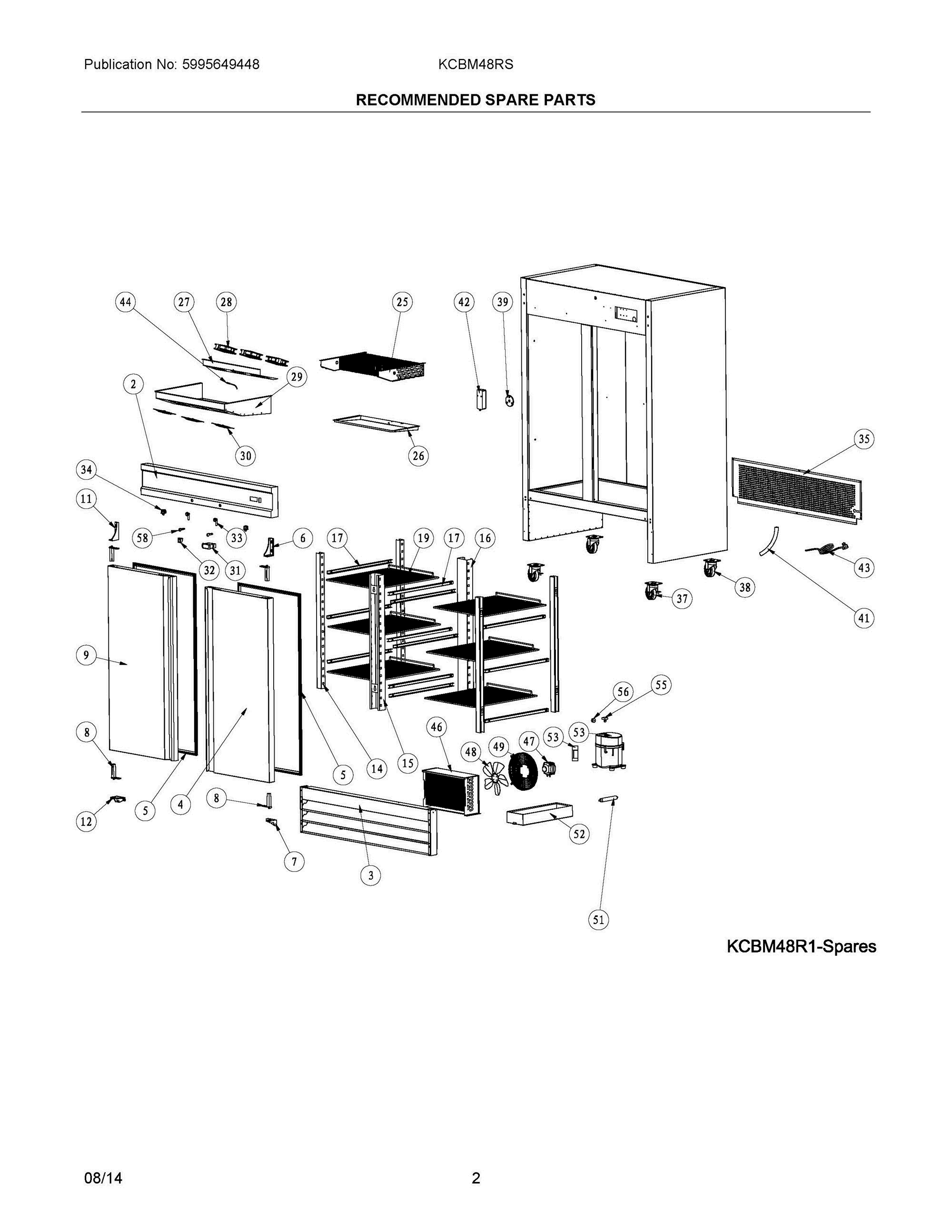 02 - RECOMMENDED SPARE PARTS Diagram and Parts List for KCBM48RS  Frigidaire Refrigerator