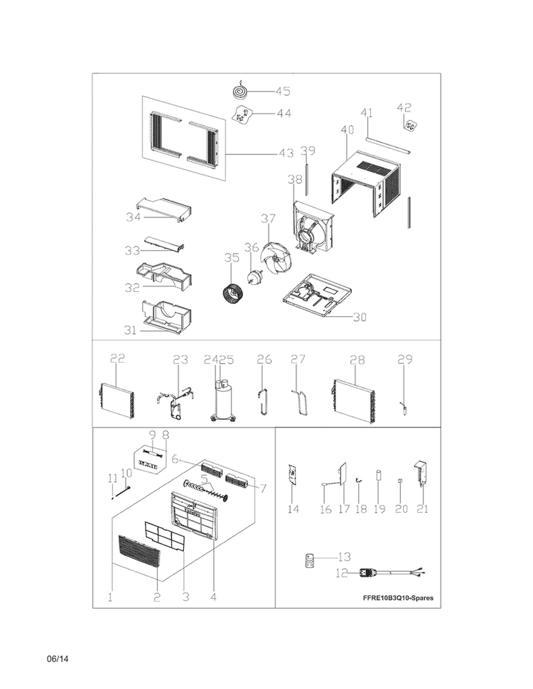 Recommended Spare Parts Diagram and Parts List for FFRE10C3Q15  Frigidaire Air Conditioner