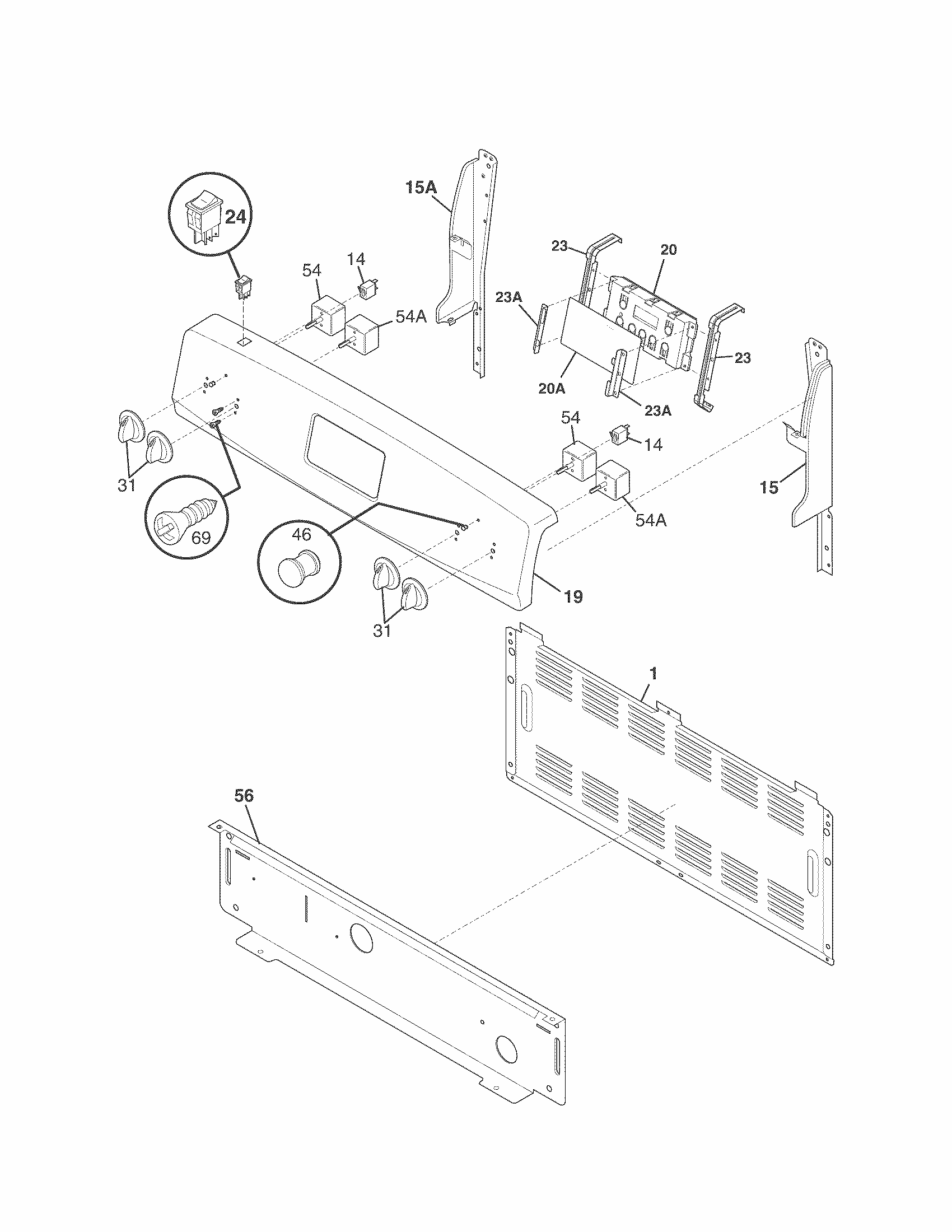 Backguard Diagram and Parts List for 79090832608  Kenmore Range
