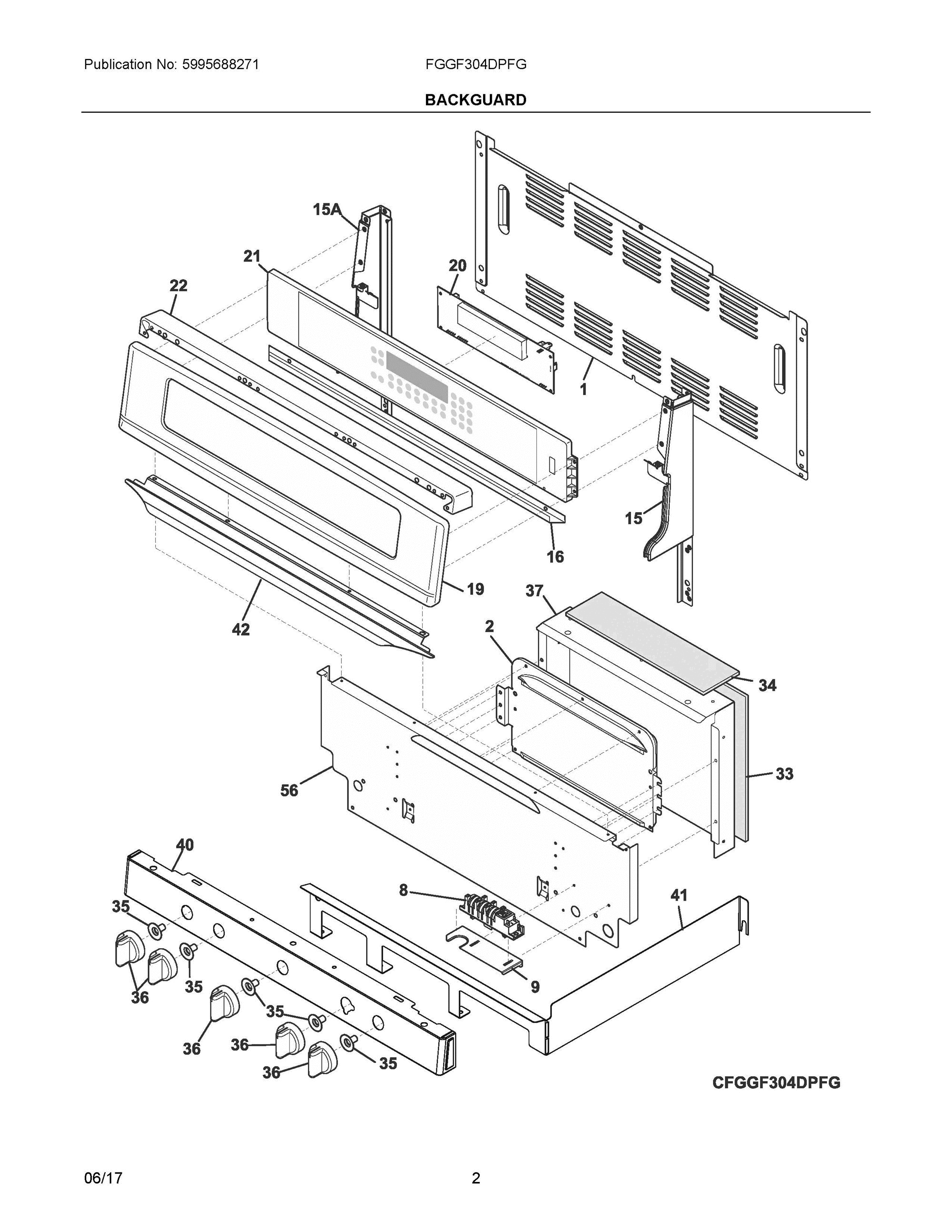 02 - BACKGUARD Diagram and Parts List for FGGF304DPFG  Frigidaire Range
