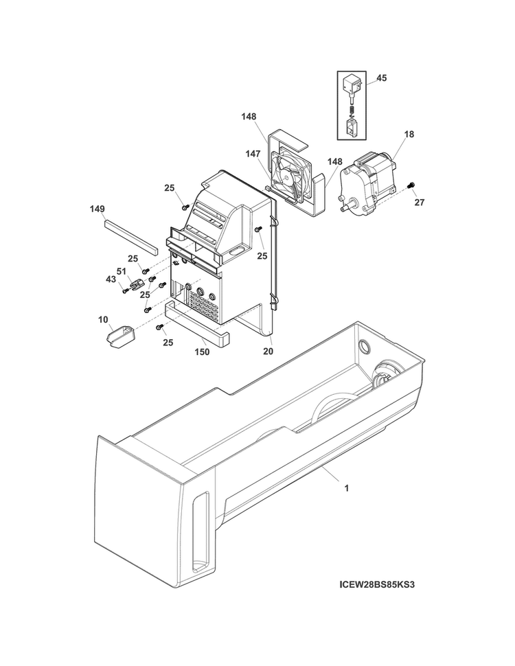 Ice Container Diagram and Parts List for FGHB2866PEAA  Frigidaire Refrigerator