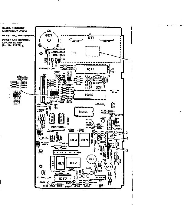 Power And Control Circuit Board Part No. 12678r Diagram and Parts List for 5648598510  Kenmore Microwave