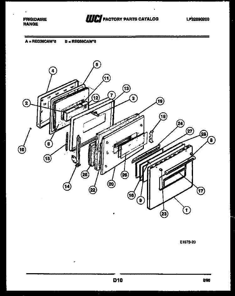 DOOR PARTS Diagram and Parts List for REG36CAL5  Frigidaire Range