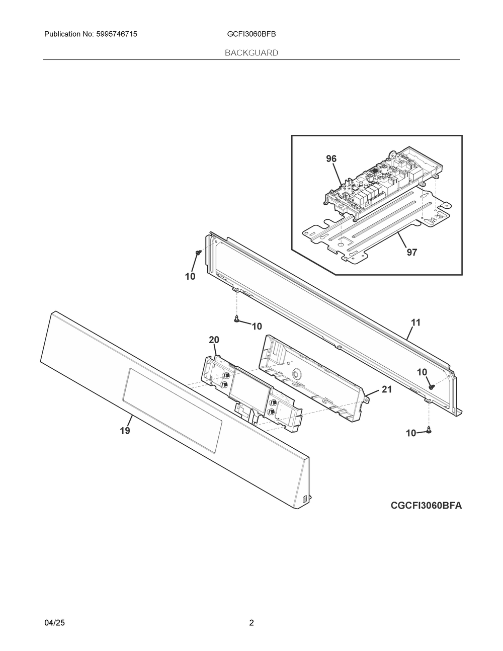 Backguard Diagram and Parts List for GCFI3060BFB  Frigidaire Range