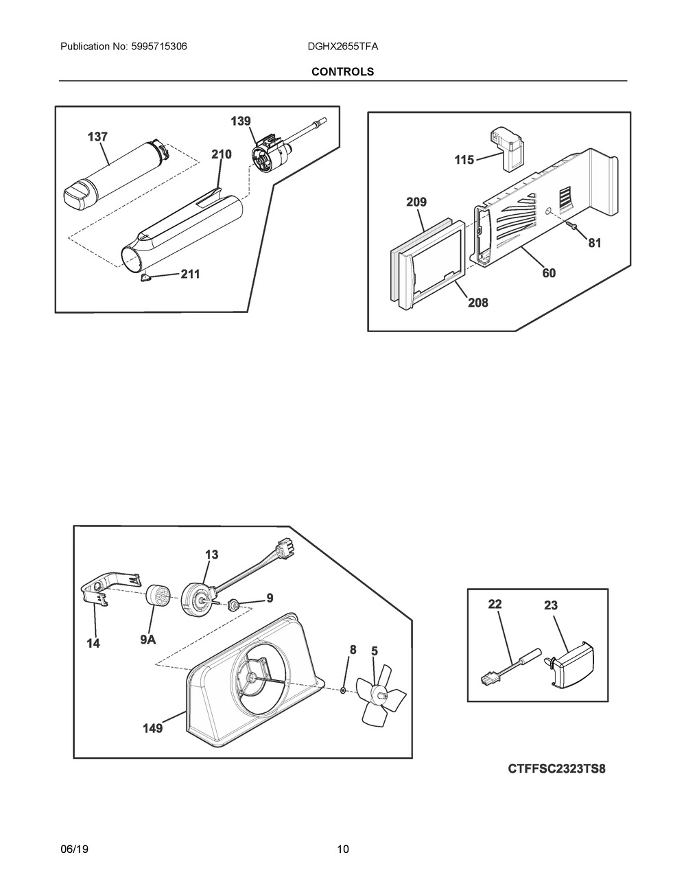 Controls Diagram and Parts List for DGHX2655TFA  Frigidaire Refrigerator