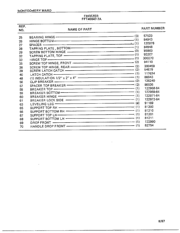 Freezer Assembly Page 4 Diagram and Parts List for 40847-7A  Frigidaire Freezer