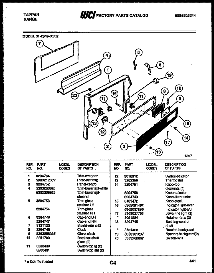 BACKGUARD Diagram and Parts List for 31-2549-23-02  Tappan Range