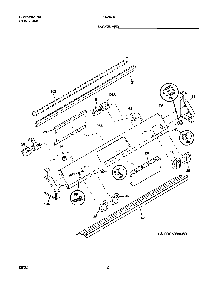 BACKGUARD Diagram and Parts List for FES367AQE  Frigidaire Range