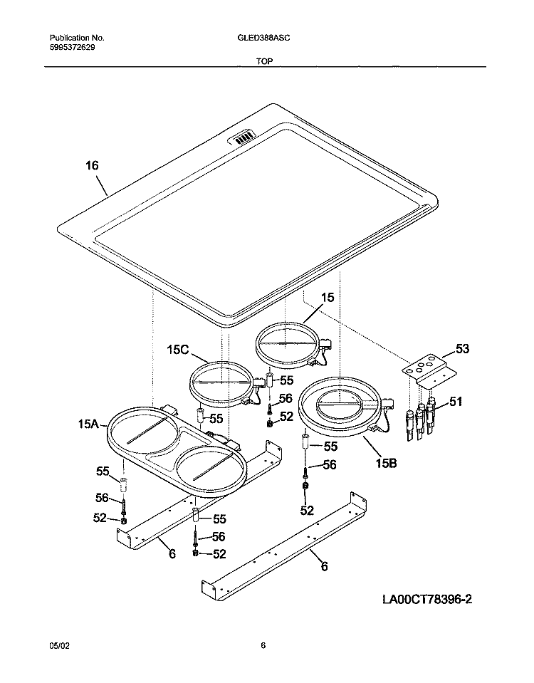 MAINTOP Diagram and Parts List for GLED388ASC  Frigidaire Range