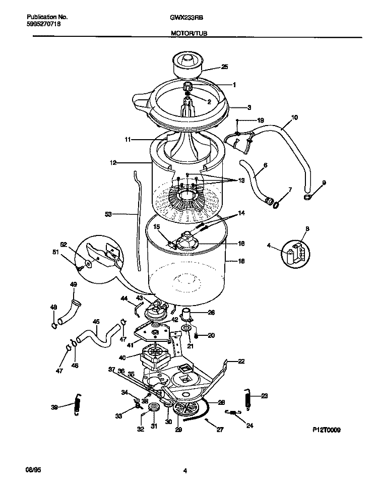 MOTOR / TUB Diagram and Parts List for GWX233RBS0  Gibson Washer