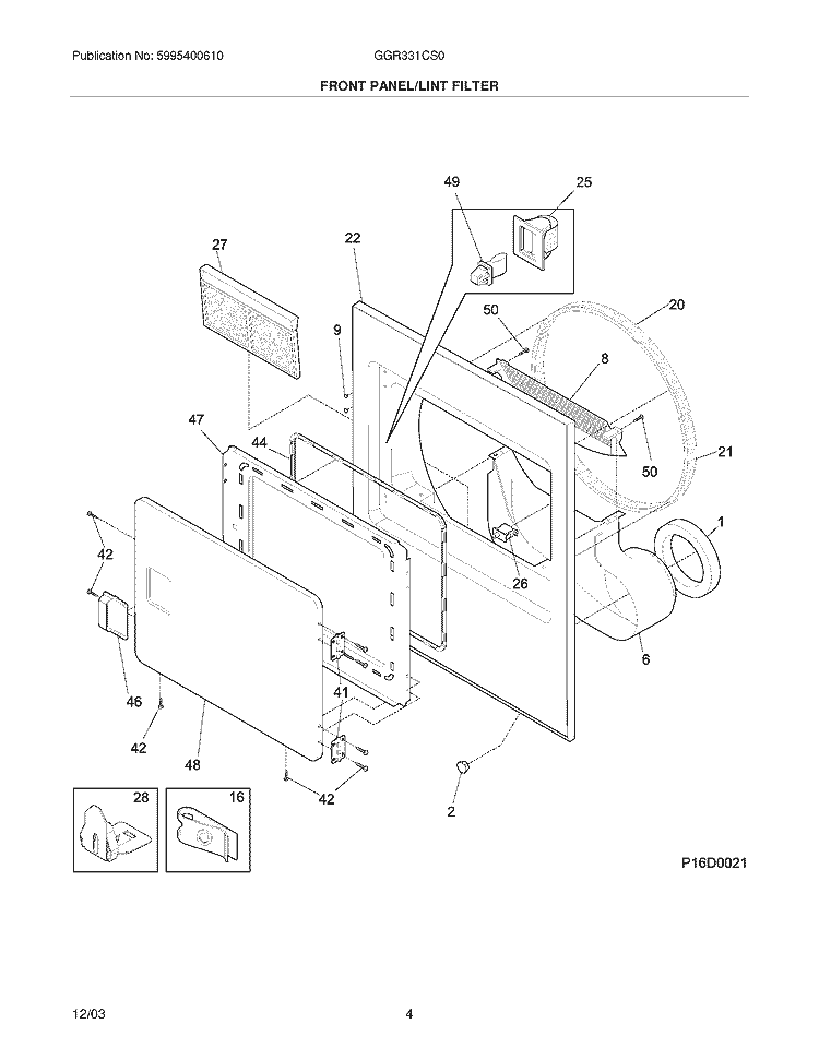 FRONT PANEL / LINT FILTER Diagram and Parts List for GGR331CS0  Gibson Dryer