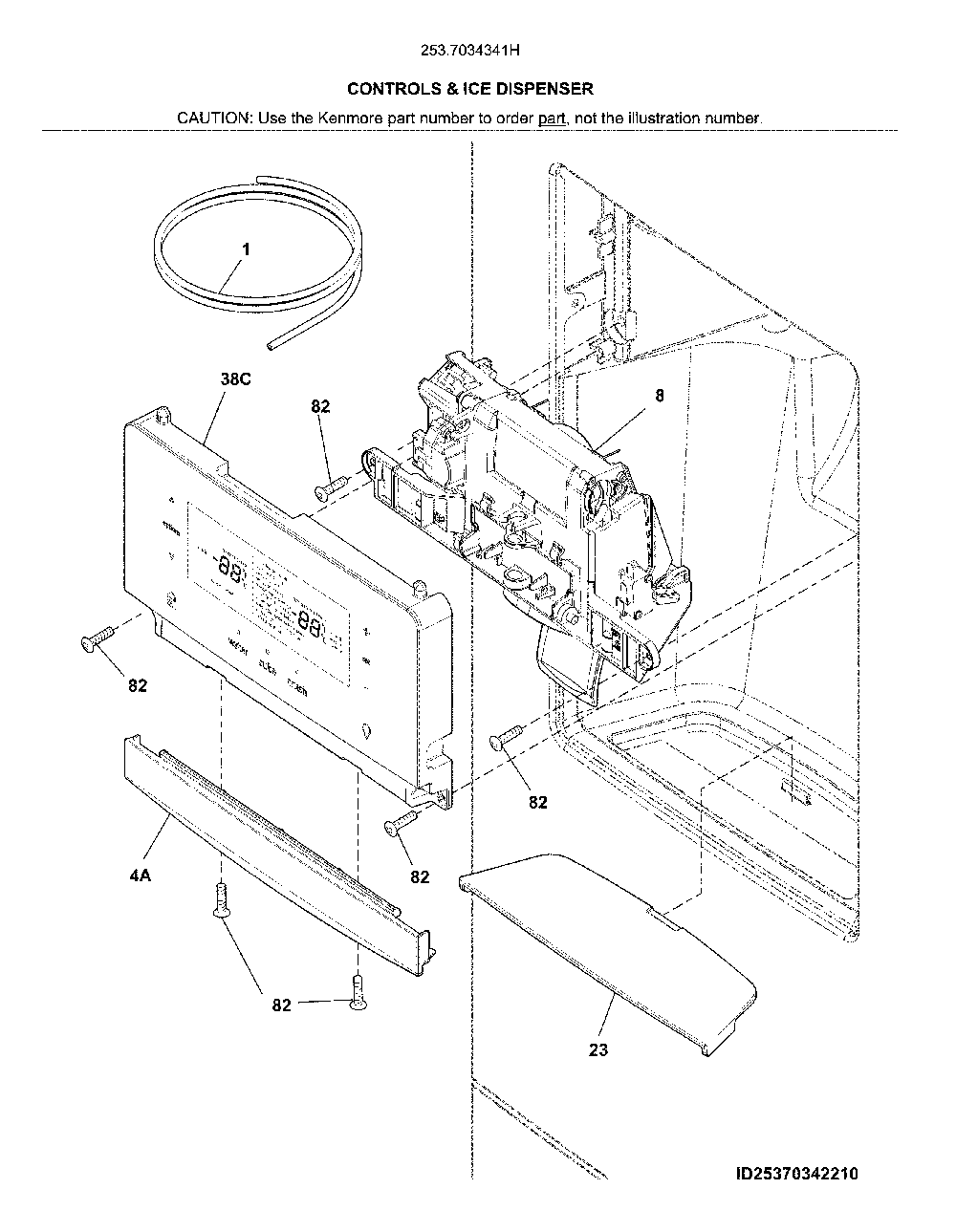 Dispenser Diagram and Parts List for 2537034341H  Kenmore Refrigerator