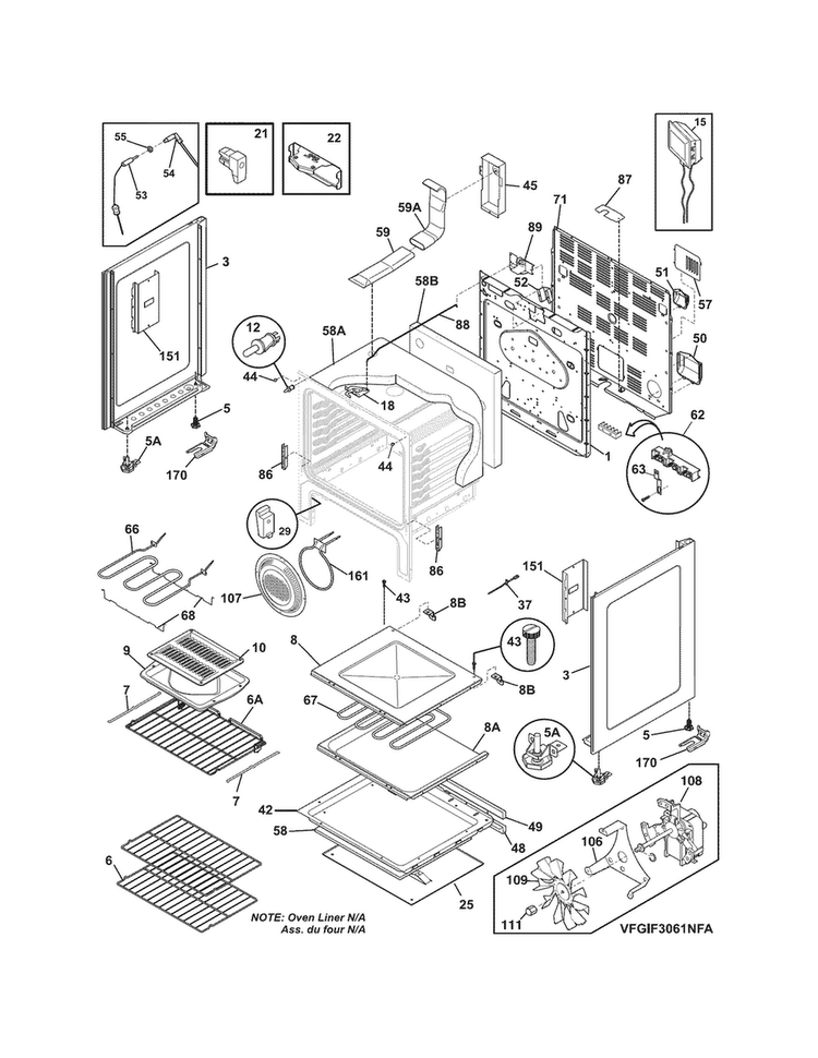 Body Diagram and Parts List for FGIF3061NFB  Frigidaire Range