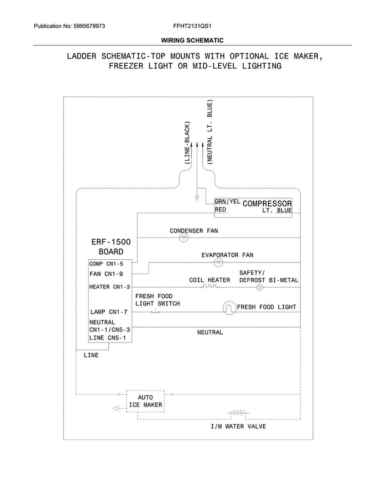 Wiring Schematic Diagram and Parts List for FFHT2131QS1  Frigidaire Refrigerator