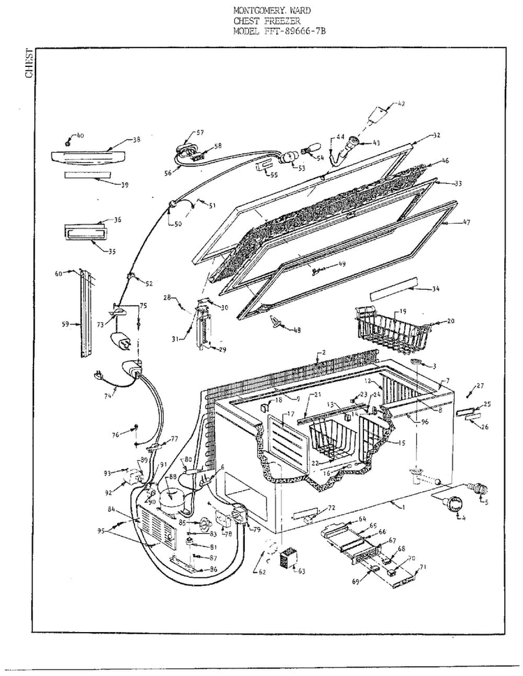 Cabinet Diagram and Parts List for 89666-7B  Frigidaire Freezer