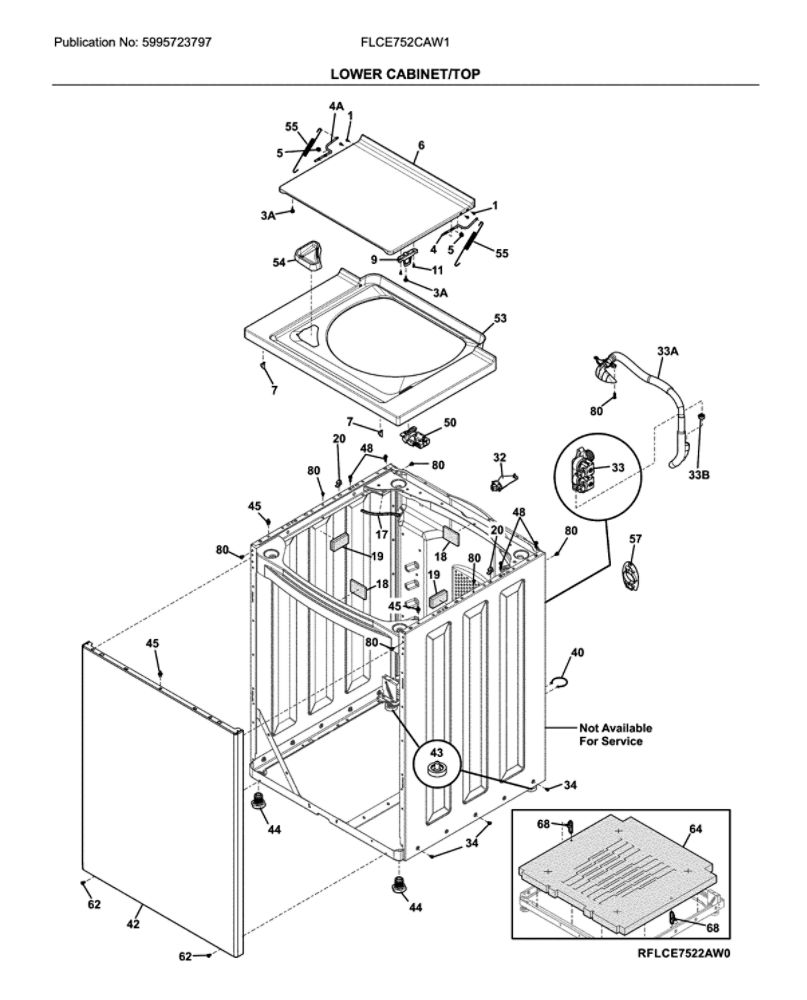 Lower Cabinet/Top Diagram and Parts List for FLCE752CAW1  Frigidaire Washer Dryer Combo