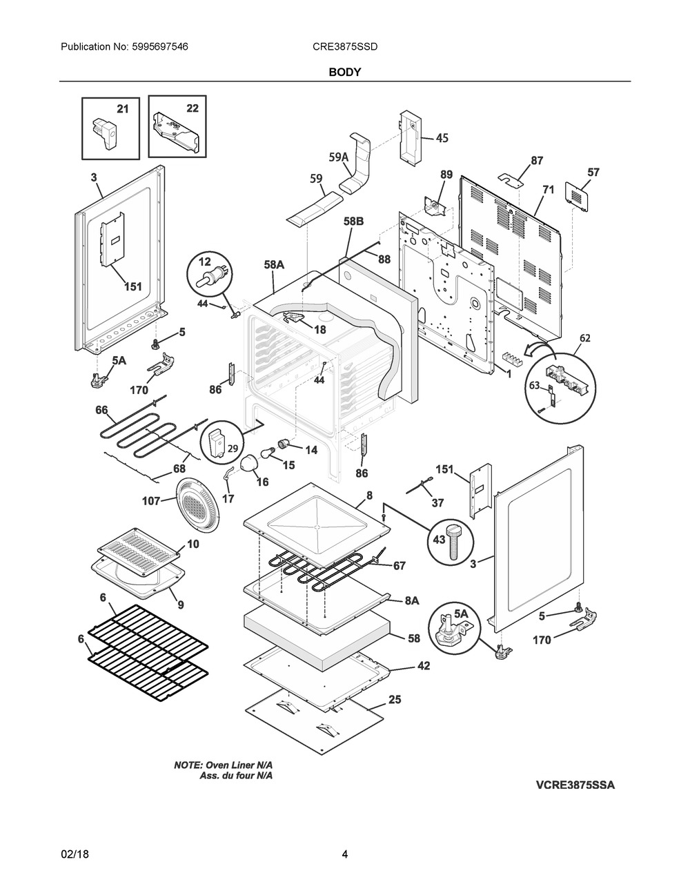 Body Diagram and Parts List for CRE3875SSD  Frigidaire Range