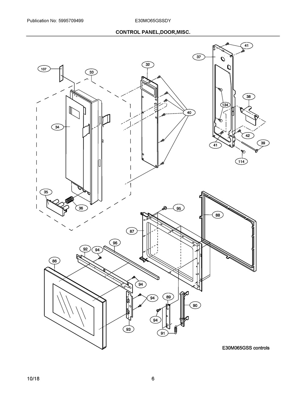 Control Panel,door,misc. Diagram and Parts List for E30MO65GSSDY  Frigidaire Microwave