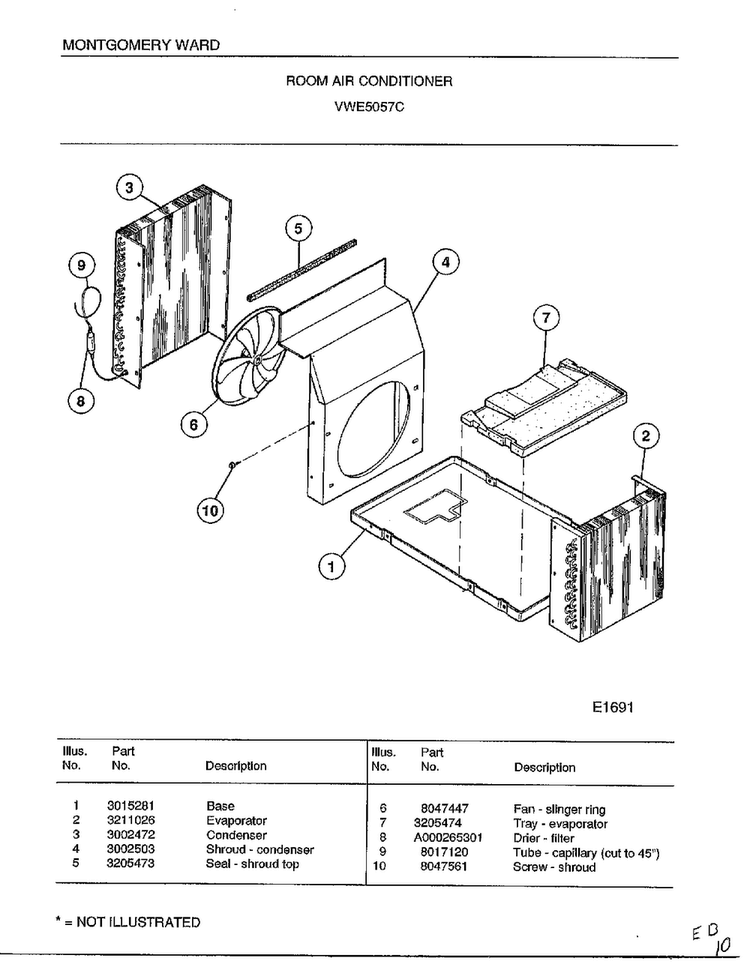 Room Air Conditioner Page 6 Diagram and Parts List for 5057C  Frigidaire Air Conditioner