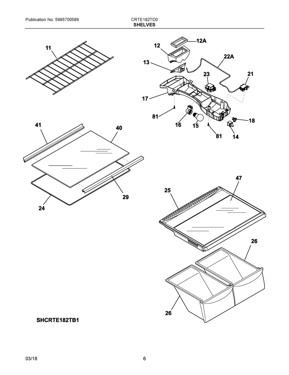 Shelves Diagram and Parts List for CRTE182TD0  Frigidaire Refrigerator