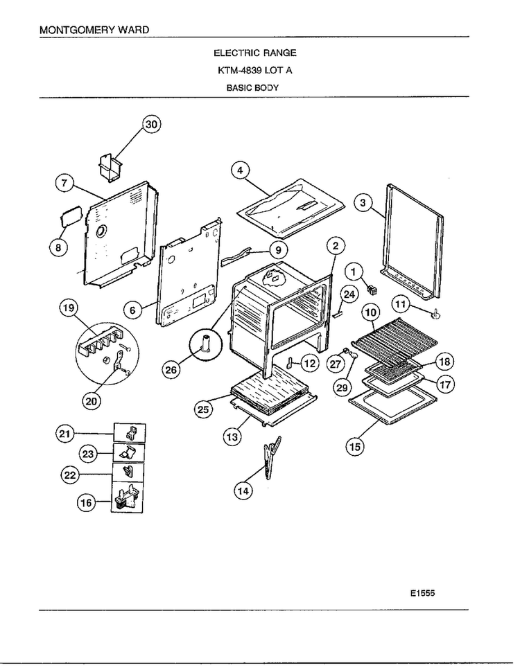 Basic Body Diagram and Parts List for 4839A  Frigidaire Range