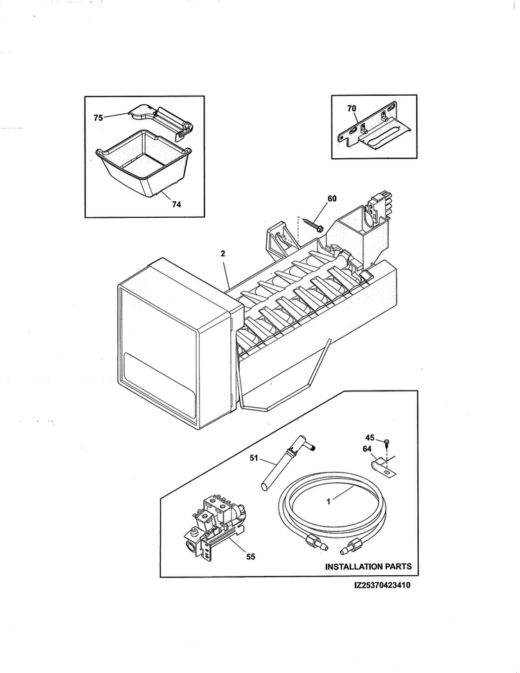 Ice Maker Diagram and Parts List for 25370423415  Kenmore Refrigerator