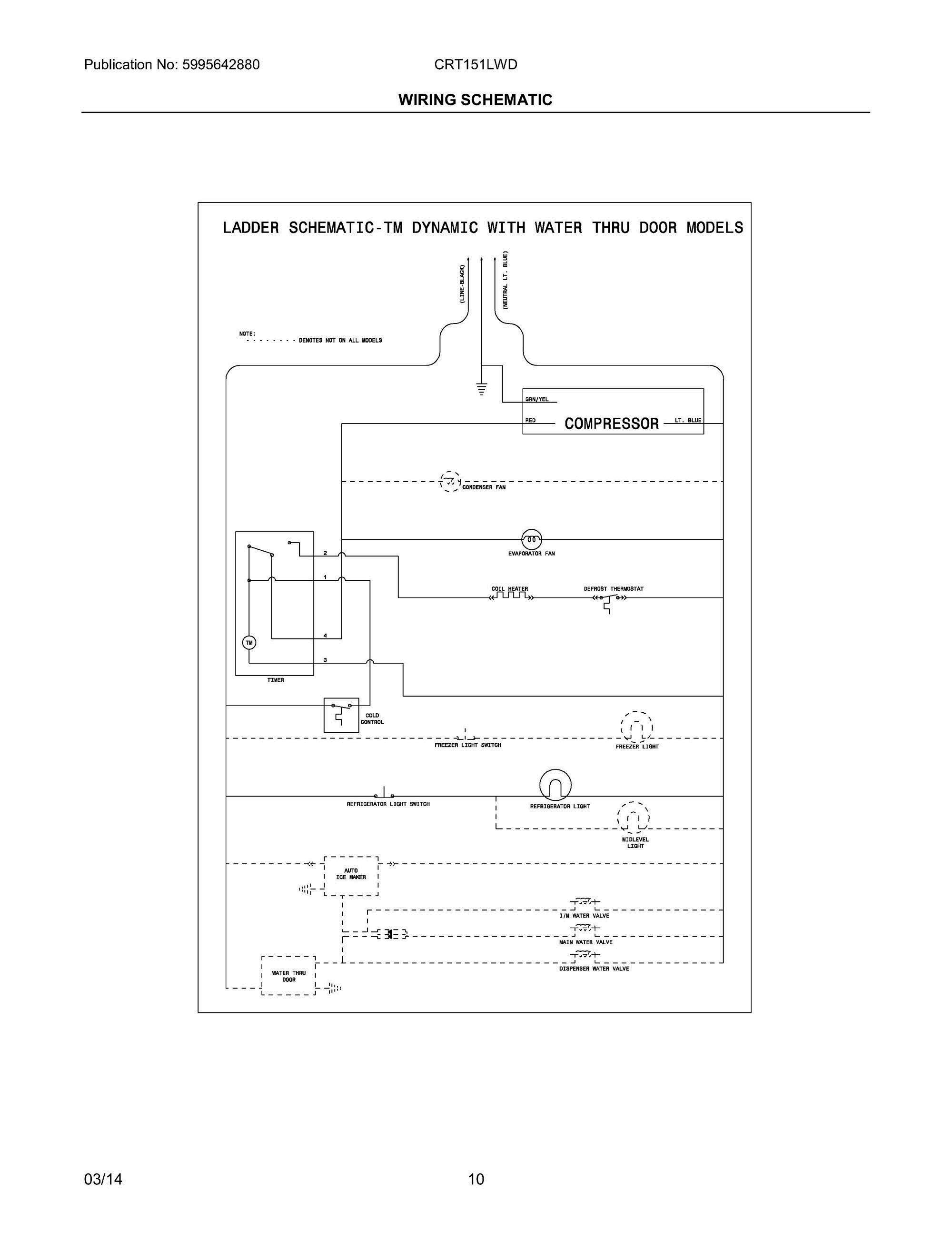 10 - WIRING SCHEMATIC Diagram and Parts List for CRT151LWD  Frigidaire Refrigerator