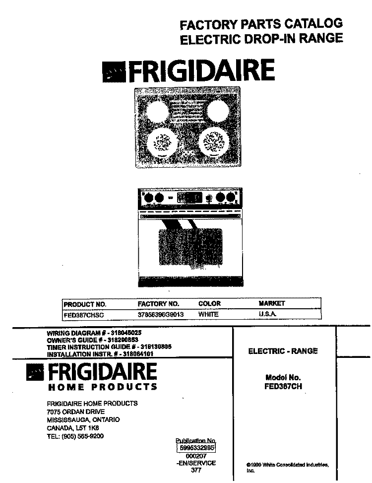 COVER Diagram and Parts List for FED387CHSC  Frigidaire Range