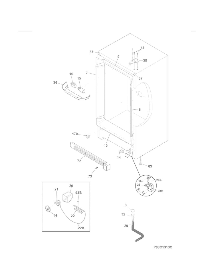 Cabinet Diagram and Parts List for 25321742510  Kenmore Freezer