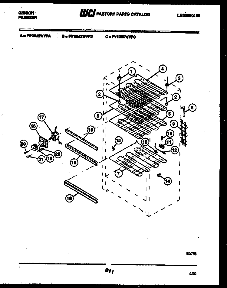 SHELVES AND SUPPORTS Diagram and Parts List for FV19M2WVFC  Gibson Freezer