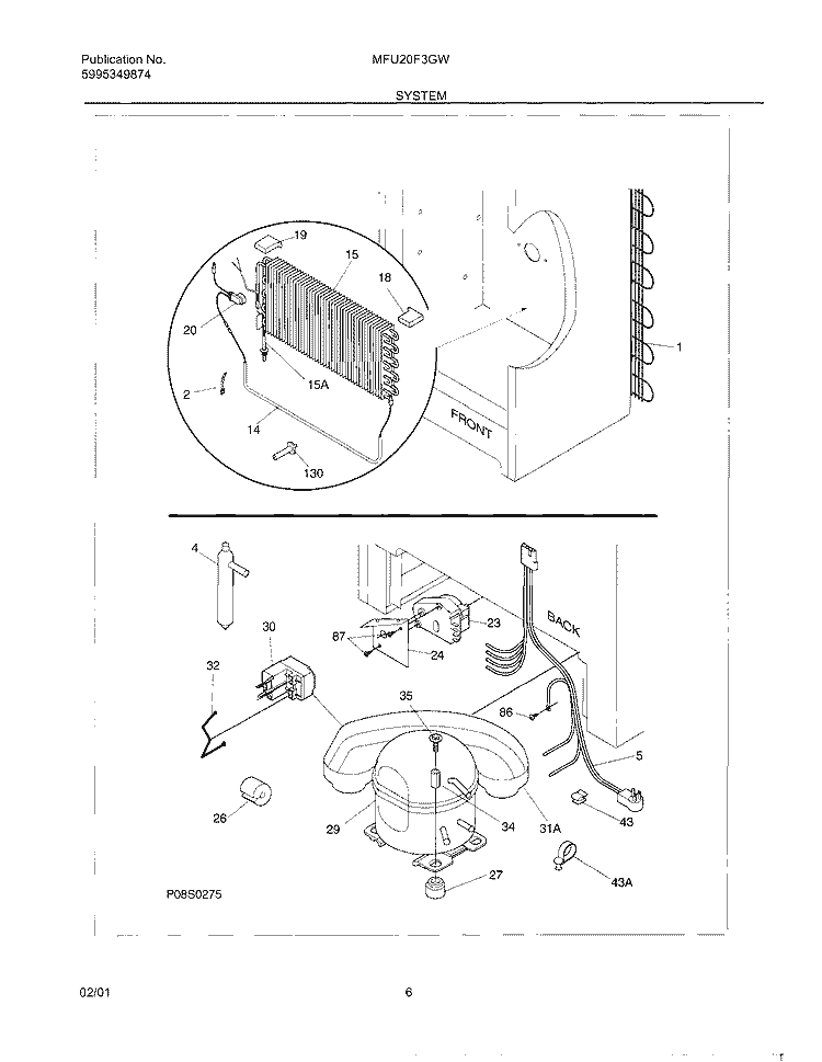 SYSTEM Diagram and Parts List for MFU20F3GW9  Frigidaire Freezer