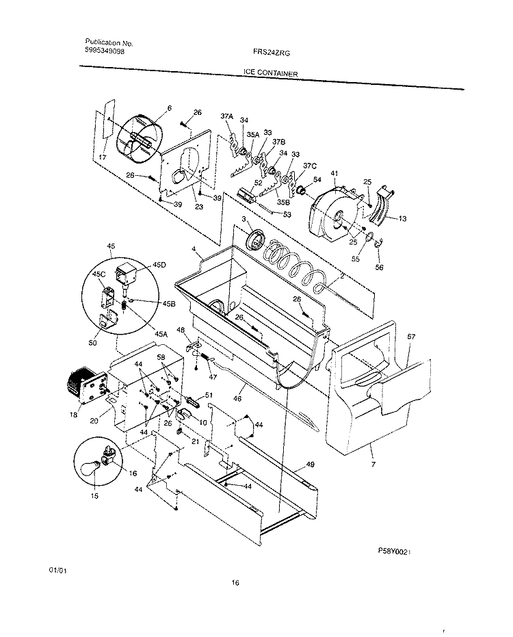 ICE CONTAINER Diagram and Parts List for FRS24ZRGW1  Frigidaire Refrigerator