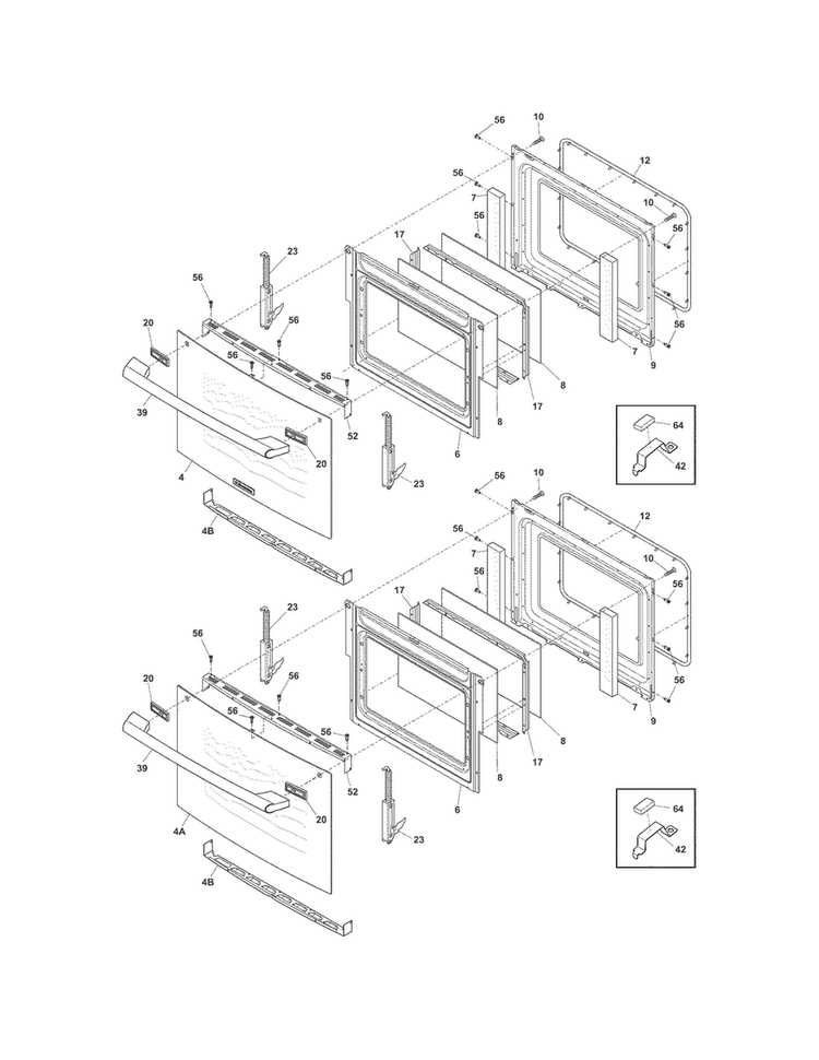 Doors Diagram and Parts List for EI27EW45KB3  Electrolux Wall Oven