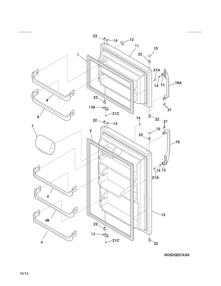 Doors Diagram and Parts List for 2536888901E  Kenmore Refrigerator