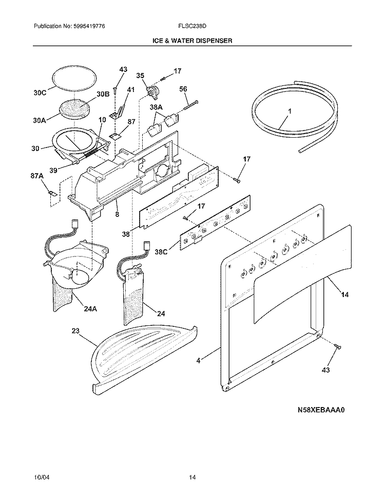 ICE & WATER DISPENSER Diagram and Parts List for FLSC238DS2  Frigidaire Refrigerator