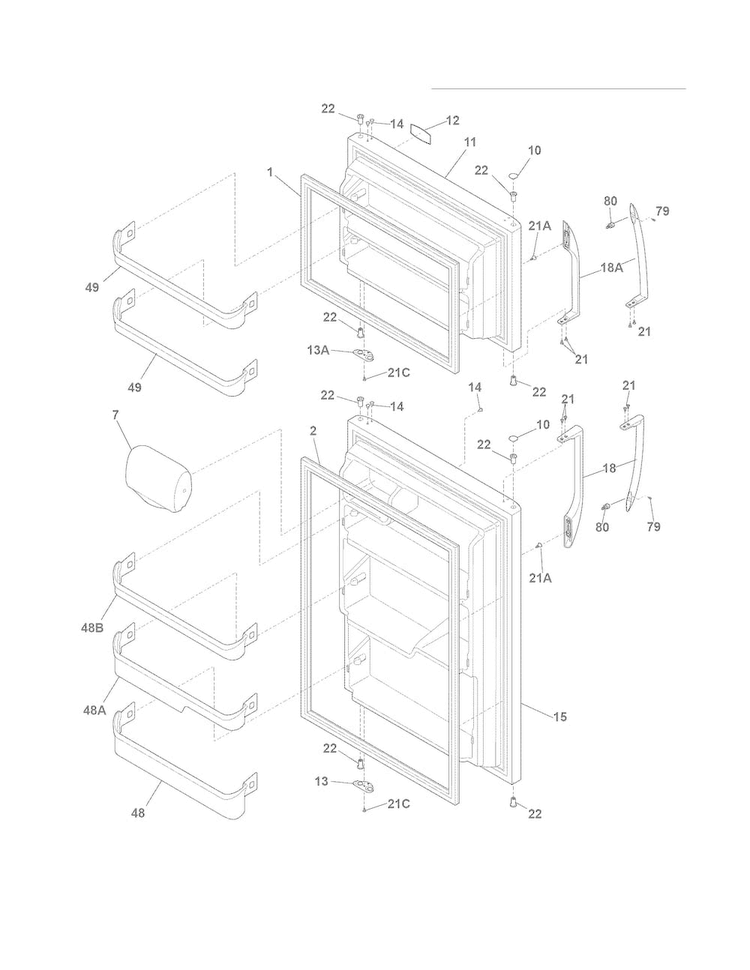 Doors Diagram and Parts List for FFTR2126LQ6  Frigidaire Refrigerator