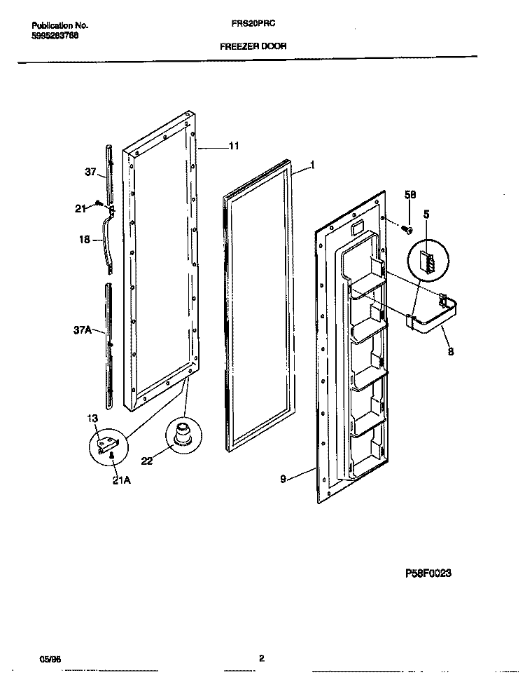 FREEZER DOOR Diagram and Parts List for FRS20PRCW1  Frigidaire Refrigerator