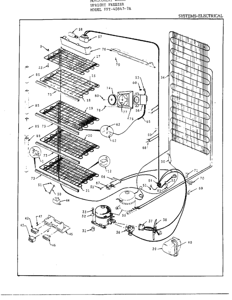 Electrical Diagram and Parts List for 40847A  Frigidaire Freezer